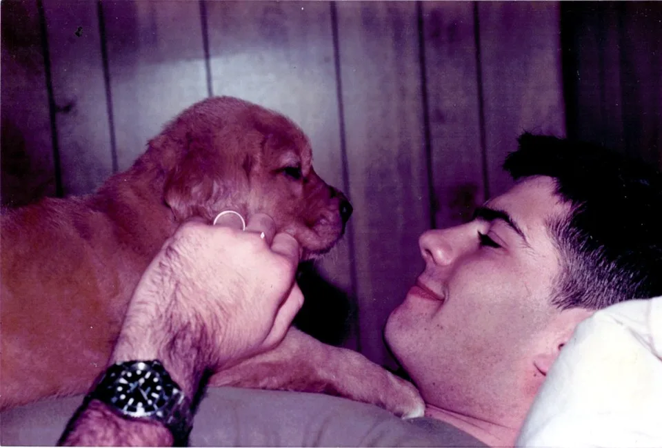 Alex off duty in Germany with a puppy