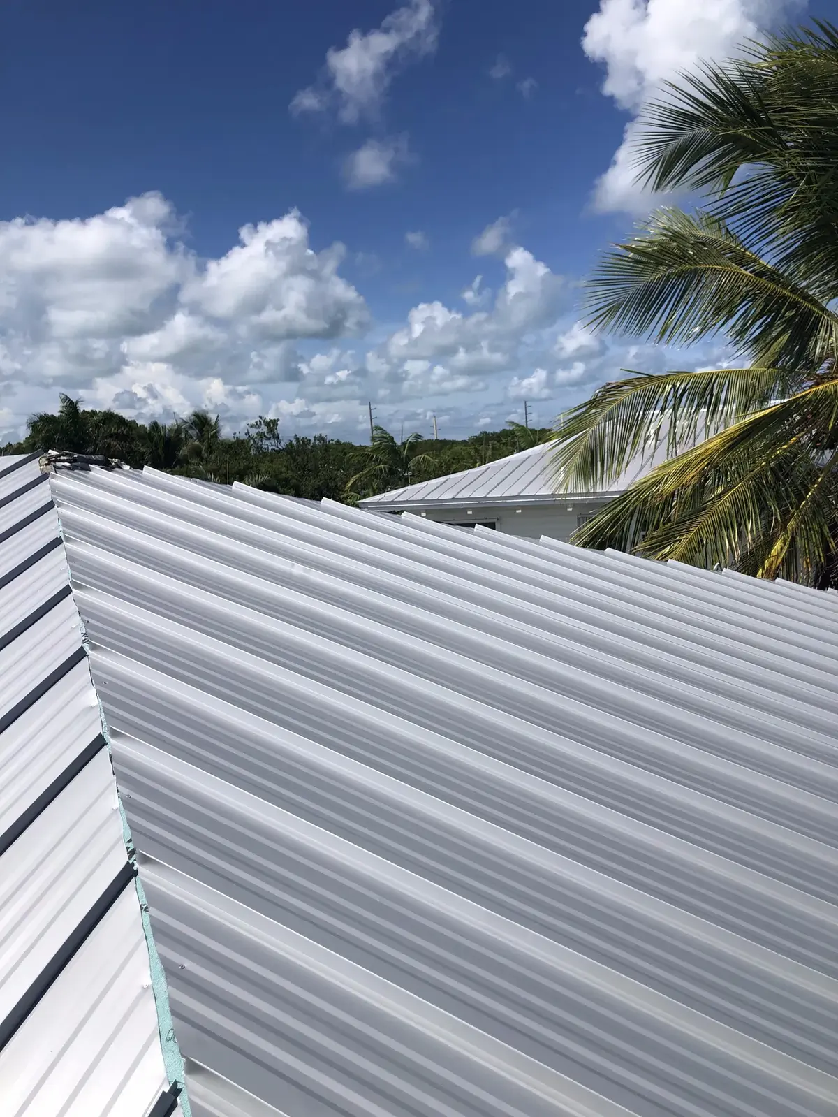Standing-seam metal panels under a Cape Coral sky