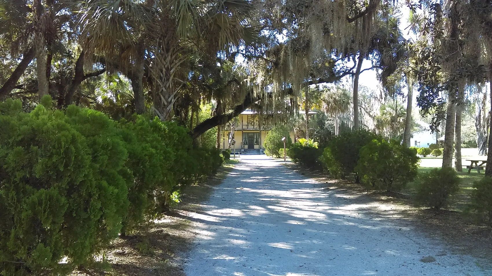 Oak-shaded path at Koreshan State Park on the Estero River