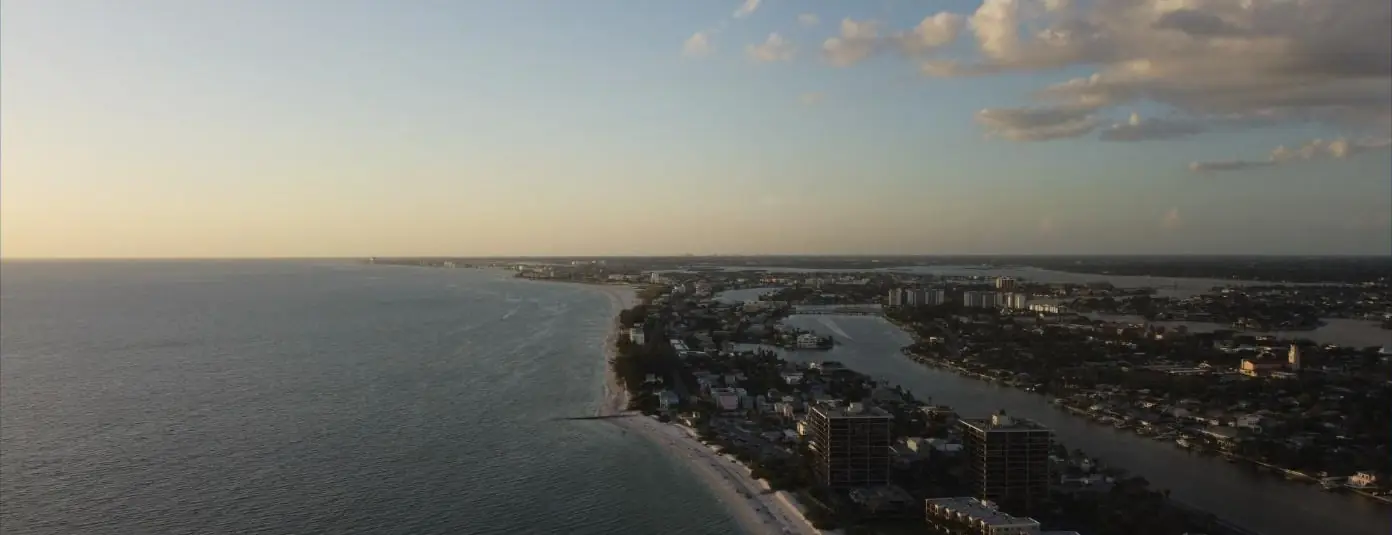 The Gulf coastline at sunset