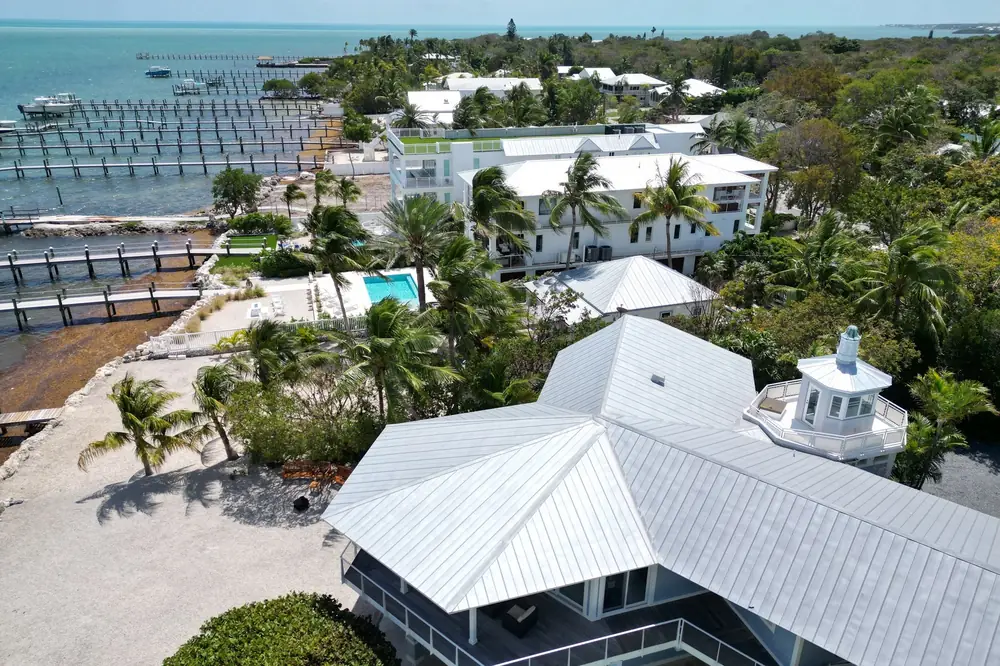 Standing-seam metal roof on a Gulf-front home